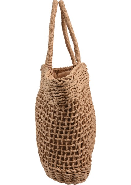 Rahat Basit ve Cömert Hiçbir Dekoratif Düz Renk Net Içi Boş Dokulu Dokuma Çanta Popüler Hasır Çanta 37X25CM (Astarlı) (Yurt Dışından) modelleri