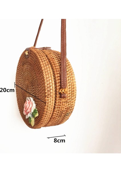 Rattan Dokuma Omuz Çantası Şakayık Çiçek Bohem Plaj Yuvarlak Saman El Çantaları Çanta Kadın Messenger Crossbody Çanta (Yurt Dışından) fiyatları