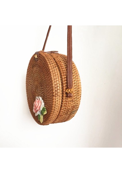 Rattan Dokuma Omuz Çantası Şakayık Çiçek Bohem Plaj Yuvarlak Saman El Çantaları Çanta Kadın Messenger Crossbody Çanta (Yurt Dışından) modelleri