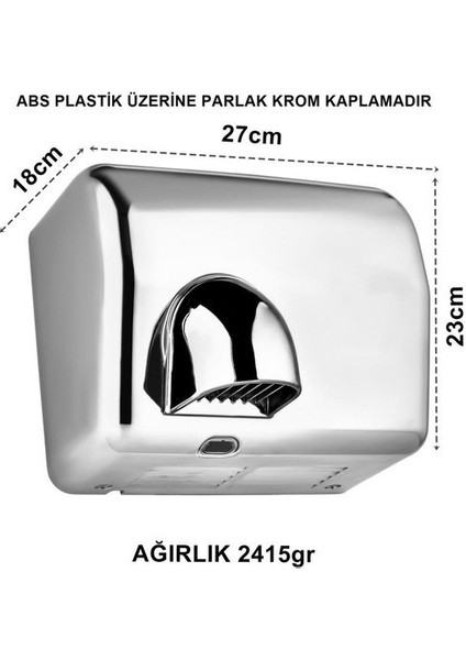 Sensörlü El ve Yüz Kurutma Makinesi Abs Krom Kaplama 2500 W 2 Yıl Garanti