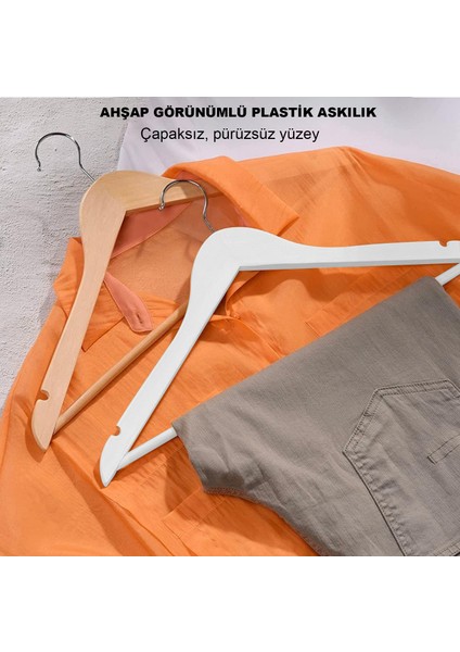 Ahşap Görünümlü Plastik Elbise Askısı 5 Adet AL4493 Beyaz