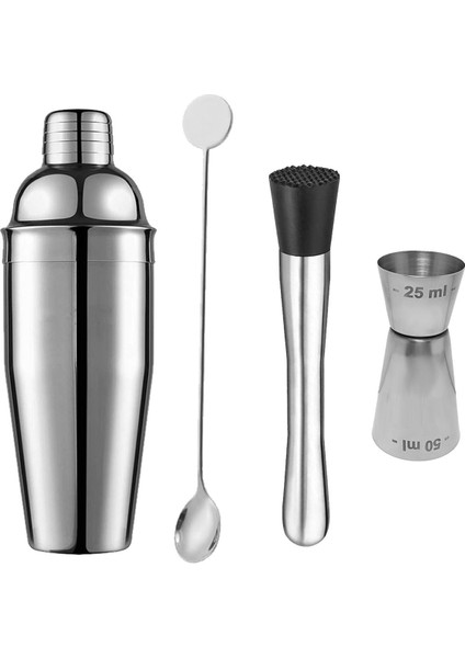 Çelik Kokteyl Kaşığı Shaker ve Bar Tokmağı Kokteyl Bardağı Seti CIN728