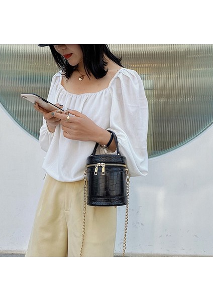 Popüler Kadın Çanta Moda Vahşi Cep Telefonu Kovası Trend Siyah (Yurt Dışından) fiyatları