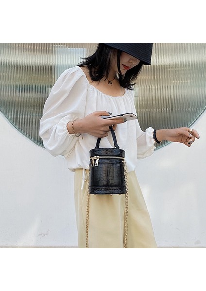 Popüler Kadın Çanta Moda Vahşi Cep Telefonu Kovası Trend Siyah (Yurt Dışından) modelleri