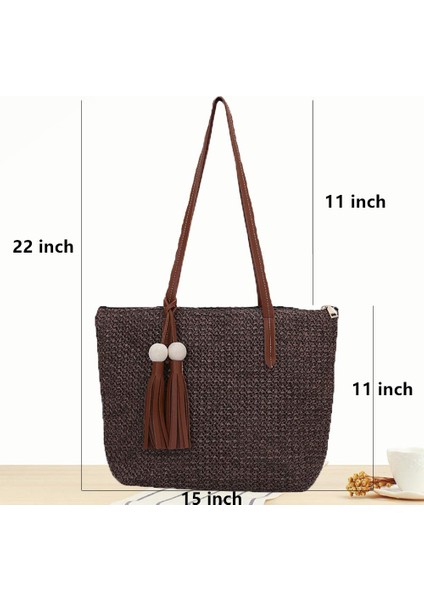 Hasır Çanta Kadın El Dokuma Yuvarlak Mısır Çanta Doğal Şık El Büyük Yaz Plaj Çantası Dokuma Kolu Omuz Çantası Koyu Kahverengi (Yurt Dışından) fiyatları