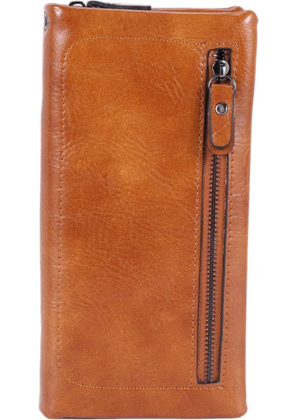 Kadın Cüzdan Uzun Büyük Kapasiteli Fermuar Katı Telefon Para Çantası Çanta Bozuk Para Cüzdanı Kart Bayanlar Debriyaj Kahverengi (Yurt Dışından)