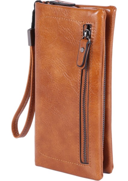 Kadın Cüzdan Uzun Büyük Kapasiteli Fermuar Katı Telefon Para Çantası Çanta Bozuk Para Cüzdanı Kart Bayanlar Debriyaj Kahverengi (Yurt Dışından) fırsatları