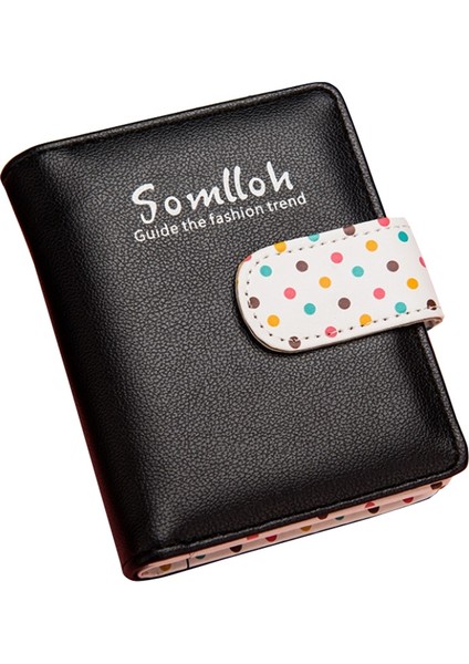 Yeni Bayan Basit ve Sevimli Dalga Noktası Cüzdan Kısa Fermuar Kadın Siyah (Yurt Dışından)