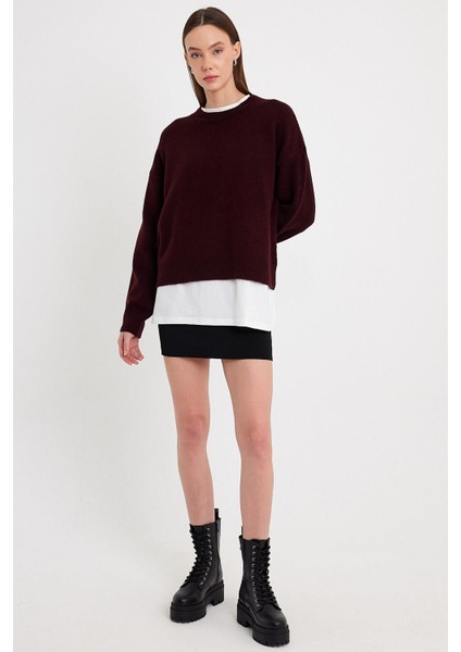 Bordo Bisiklet Yaka Basic Triko Kazak