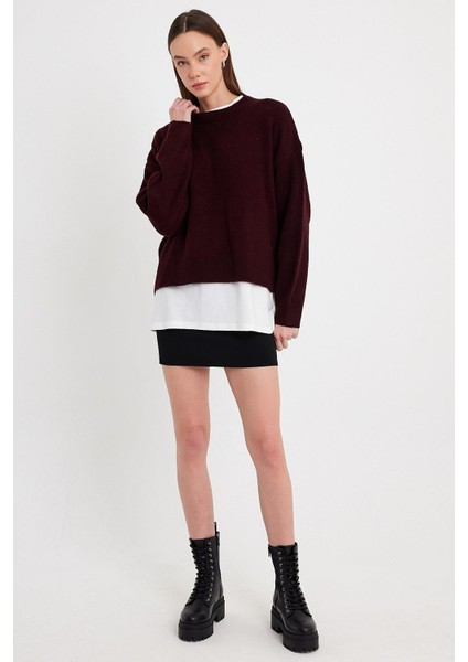 Bordo Bisiklet Yaka Basic Triko Kazak