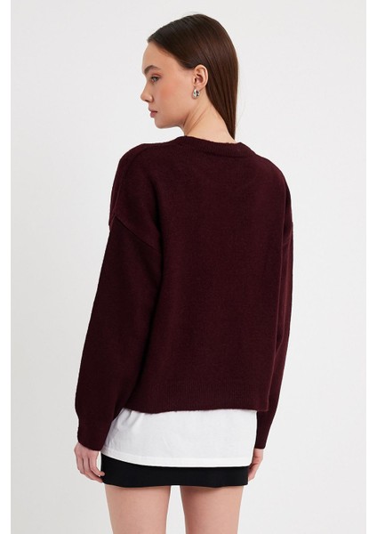 Bordo Bisiklet Yaka Basic Triko Kazak