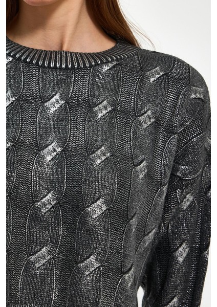 Antrasit Sim Baskılı Kısa Triko Kazak modelleri