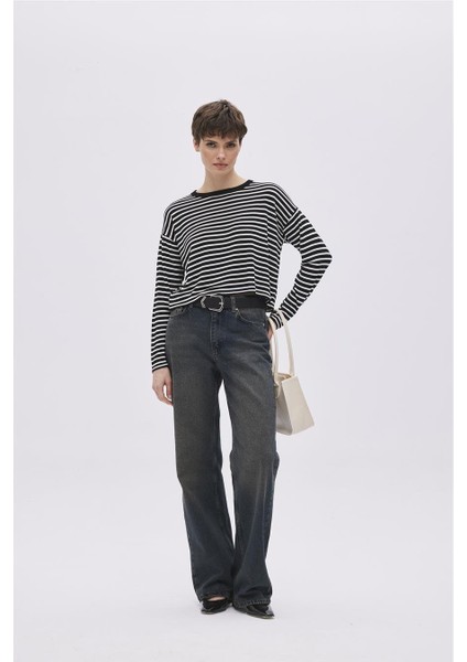 Siyah Viskon Çizgili Triko Kazak fiyatları