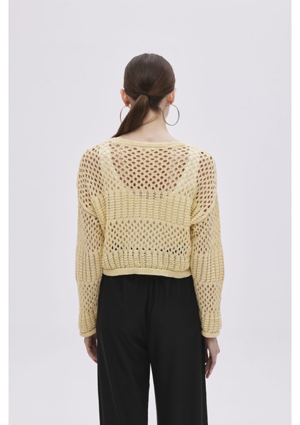 Sarı Ajurlu Triko Kazak indirimleri