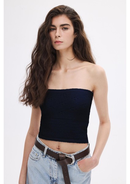 Lacivert Triko Büstiyer Top