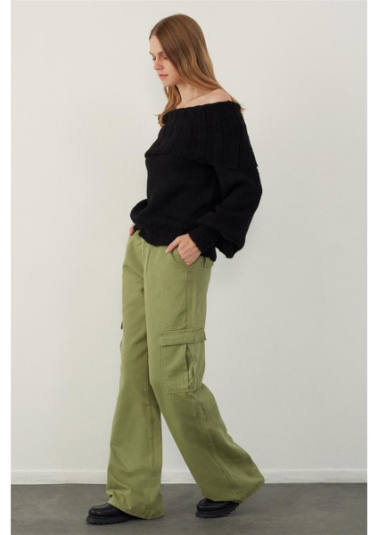 Siyah Madonna Yaka Kadın Balon Kol Triko Kazak Günlük Tarzda modelleri