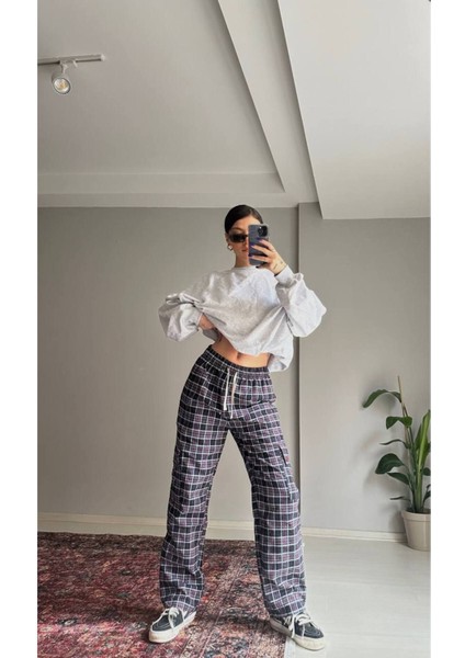 Y2K Harajuku Ekose Detay Eşoman Altı/pantolon
