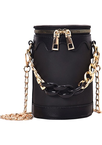 Kadın Kova Yaz Çanta Yeni Kore Moda Zinciri Küçük Yuvarlak Çanta Dikiş Omuz Messenger Siyah (Yurt Dışından)