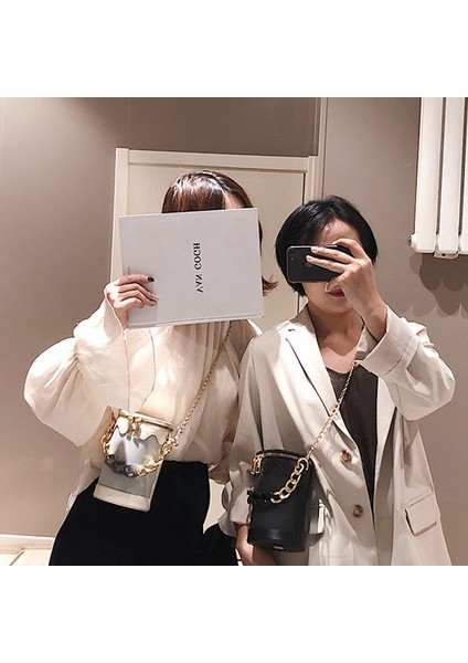 Kadın Kova Yaz Çanta Yeni Kore Moda Zinciri Küçük Yuvarlak Çanta Dikiş Omuz Messenger Siyah (Yurt Dışından) fırsatları