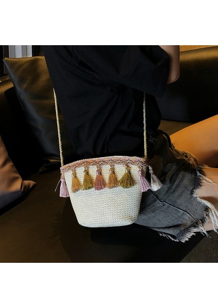 Kadın Bozuk Para Cüzdanı Çapraz Omuz Rattan Plaj Çantası(Haki) (Yurt Dışından) fiyatları