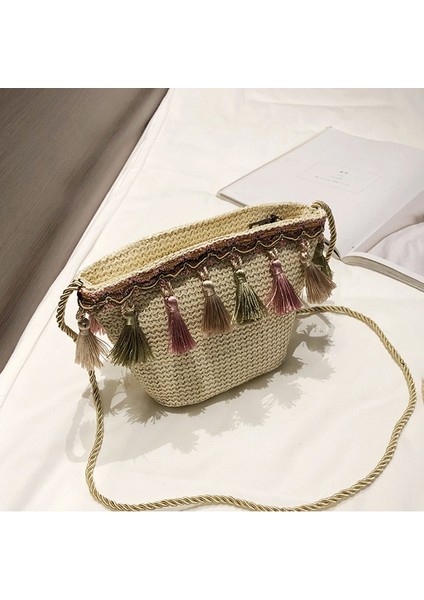 Kadın Bozuk Para Cüzdanı Çapraz Omuz Rattan Plaj Çantası(Haki) (Yurt Dışından) fırsatları
