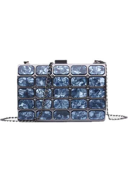 Yeni Akrilik Gece Çantası Mermer Desen El Debriyaj Taş Parti Messenger Omuz Mavi (Yurt Dışından)