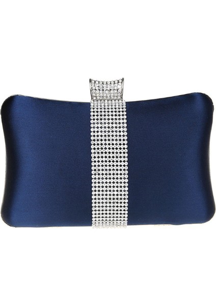 Bayan Saten Diamante Debriyaj Taklidi Akşam Gelin Balo Parti Çanta Crossbody Çanta Zincir Çanta (Mavi) (Yurt Dışından)