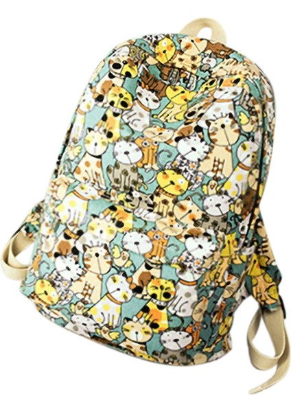 Kanvas Kumaş Bayan Sırt Çantası Sevimli Kedi Hayvan Baskı Kız Koleji Günlük Dizüstü Okul Çantası Seyahat (Yurt Dışından)