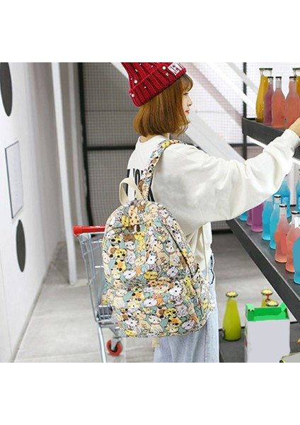 Kanvas Kumaş Bayan Sırt Çantası Sevimli Kedi Hayvan Baskı Kız Koleji Günlük Dizüstü Okul Çantası Seyahat (Yurt Dışından) fiyatları