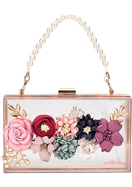 Lüks Çanta Üç Boyutlu Inci Çiçeği Tote/küçük Kare Çanta/debriyaj Şeffaf Renk (Yurt Dışından)