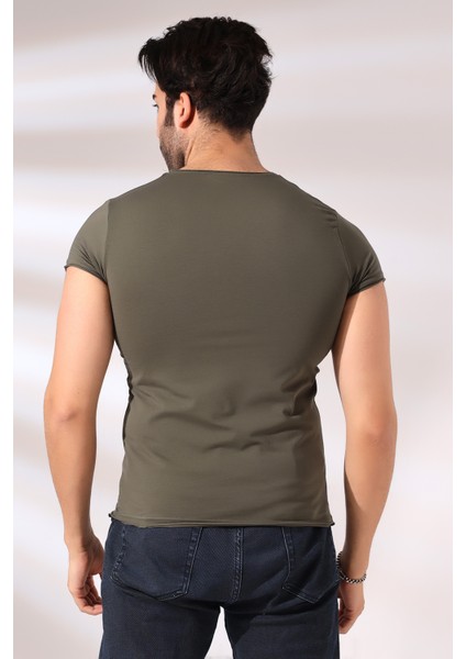 Pis Dikim V Yaka Penye Kompakt Likralı Basic Kısa Kol T-Shirt 19955 Haki fırsatları