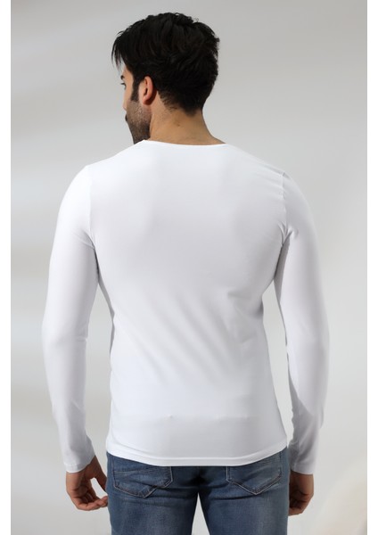 Compact Penye Likralı Slim Fit Uzun Kol V Yaka T-Shirt 19648 Beyaz fırsatları