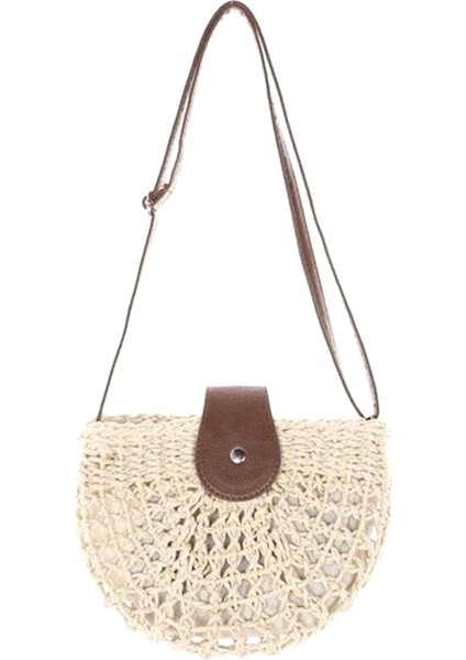 Rattan Örgülü Çanta Dokuma Omuz Askılı Hollow Plaj Tatil Kız Küçük Taze Saman Crossbody Çanta, Bej (Yurt Dışından)