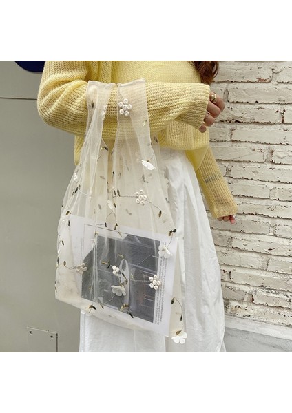 Kadın Çiçek Nakış El Çantası Organze Casual Tote Örgü Alışveriş Çantaları Kadın Çanta Gösterildiği Gibi (Yurt Dışından) modelleri