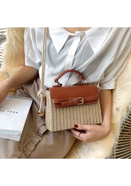 Kadınlar Için Hasır Çantalar Yaz Crossbody Çanta Bayanlar Küçük Çantalar ve Çantalar Kadın Seyahat Messenger Kahverengi (Yurt Dışından) fiyatları