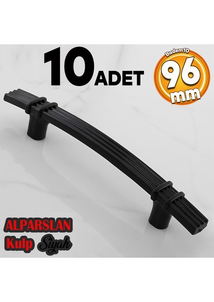 Alparslan 96 mm Kulp Sert Plastik Siyah Çekmece Mobilya Mutfak Dolap Kulbu 10 Adet
