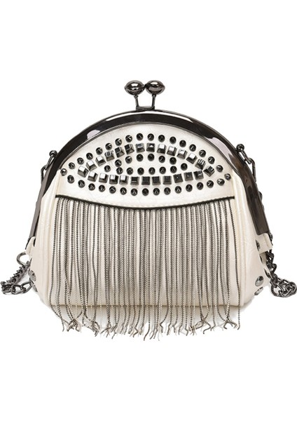 Retro Moda Kabuk Çanta Yeni Perçin Kişilik Klip Kilit Tek Oda Messenger Beyaz (Yurt Dışından)