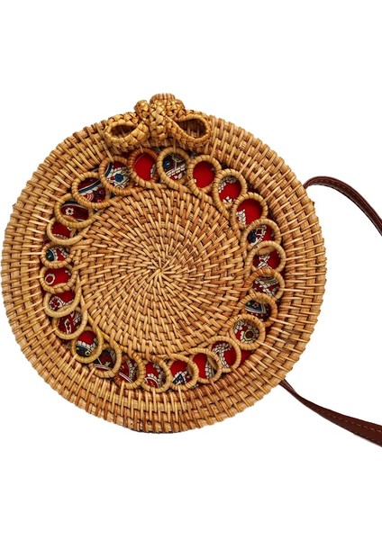 Yuvarlak Hasır Çanta Bayanlar El Dokuma Rattan Omuz Messenger Plaj Çanta Seyahat (Yurt Dışından)