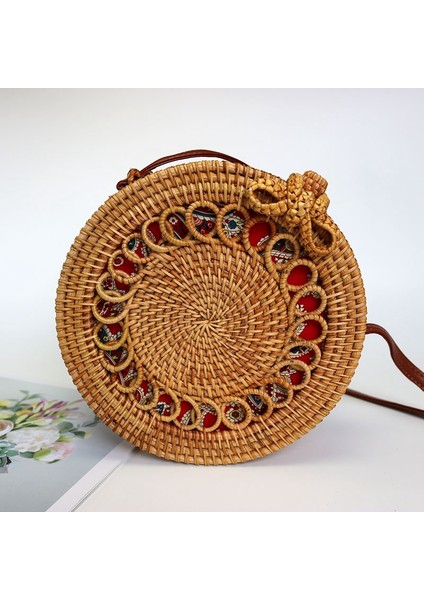 Yuvarlak Hasır Çanta Bayanlar El Dokuma Rattan Omuz Messenger Plaj Çanta Seyahat (Yurt Dışından) fiyatları