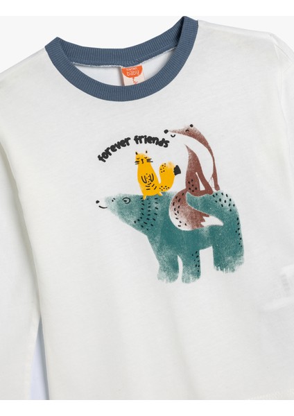 Tişört Hayvanlar Baskılı Uzun Kollu Bisiklet Yaka Pamuklu modelleri