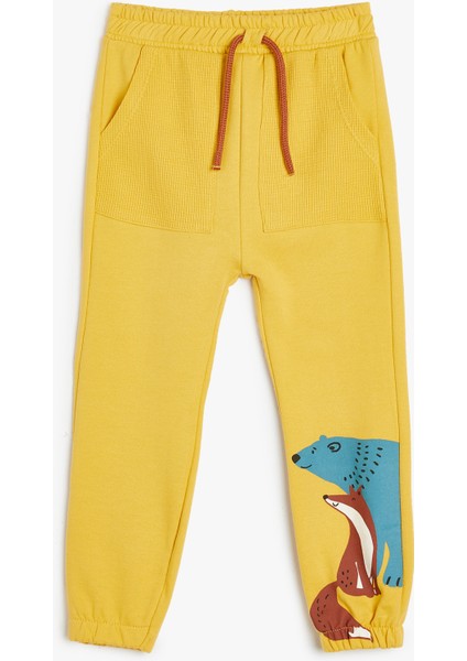 Jogger Eşofman Altı Hayvanlar Baskılı Beli Bağlamalı Pamuklu