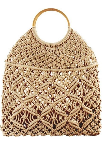 Yaz Plaj Mini Çanta Kadınlar Için Vintage Bayanlar Örgü Dokuma Içi Boş Halat Pamuk Rahat Seyahat Yuvarlak Saplı Küçük Tote Çanta (Açık Kahverengi) (Yurt Dışından)