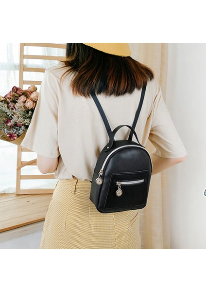 Moda Bayanlar Tek Omuz Küçük Sırt Çantası Cüzdan Cep Telefonu Mini Seyahat Saf Renk Deri Çanta Pembe (Yurt Dışından)