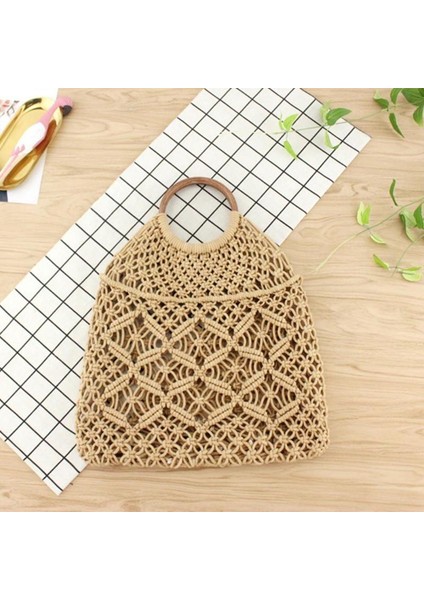 Yaz Plaj Mini Çanta Kadınlar Için Vintage Bayanlar Örgü Dokuma Içi Boş Halat Pamuk Rahat Seyahat Yuvarlak Saplı Küçük Tote Çanta (Açık Kahverengi) (Yurt Dışından) fırsatları