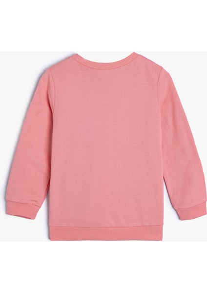 Sweatshirt Kedi Baskılı Bisiklet Yaka Pamuklu Şardonlu