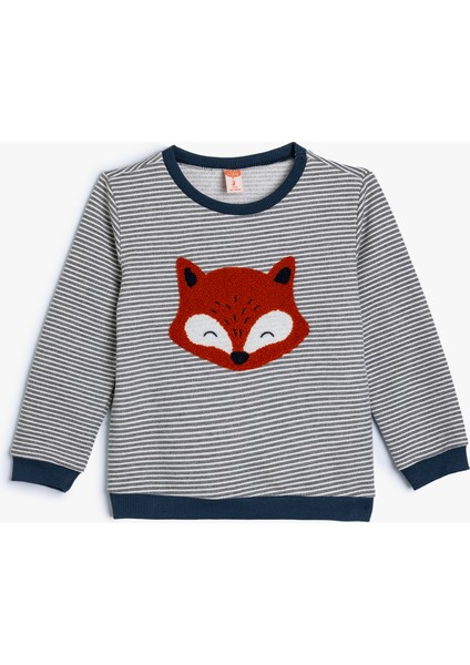 Sweatshirt Peluş Tilki Aplike Detaylı Bisiklet Yaka