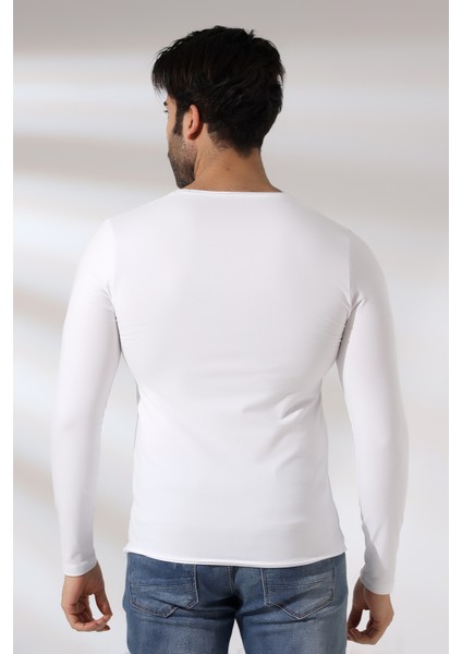 Compact Penye Likralı Slim Fit Uzun Kol Pis V Yaka T-Shirt 19699 Beyaz fırsatları