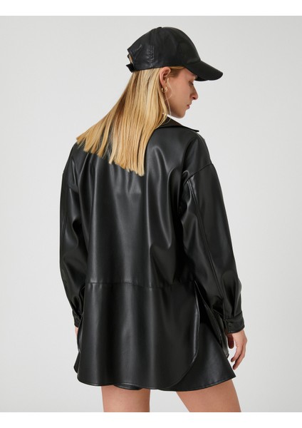 Suni Deri Gömlek Ceket Çıtçıtlı Yırtmaç Detaylı fırsatları