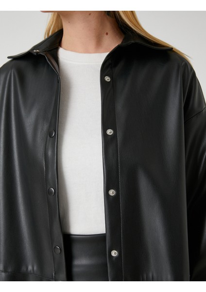 Suni Deri Gömlek Ceket Çıtçıtlı Yırtmaç Detaylı indirimleri