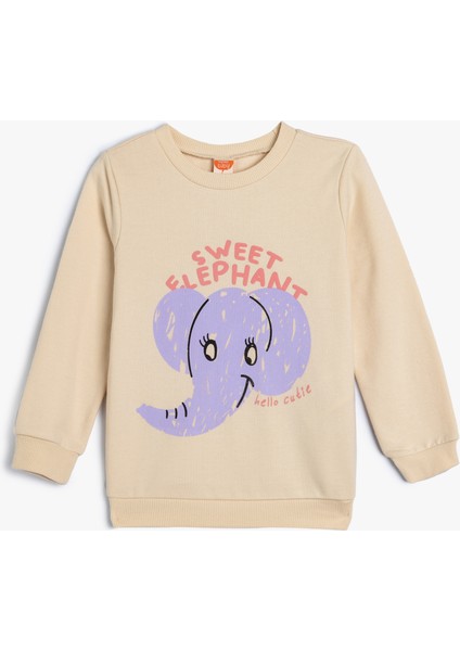 Sweatshirt Fil Baskılı Bisiklet Yaka Pamuklu Şardonlu